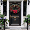 Aperturee Bowknot Red Cherry Wreath Black Christmas Door Cover